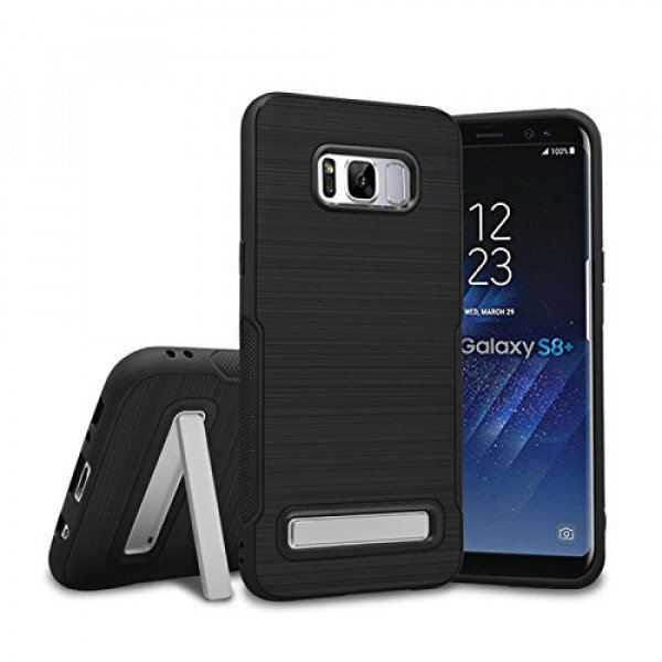 Wholesale Galaxy S8 Plus Brushed TPU Hybrid Kickstand Case (Black)